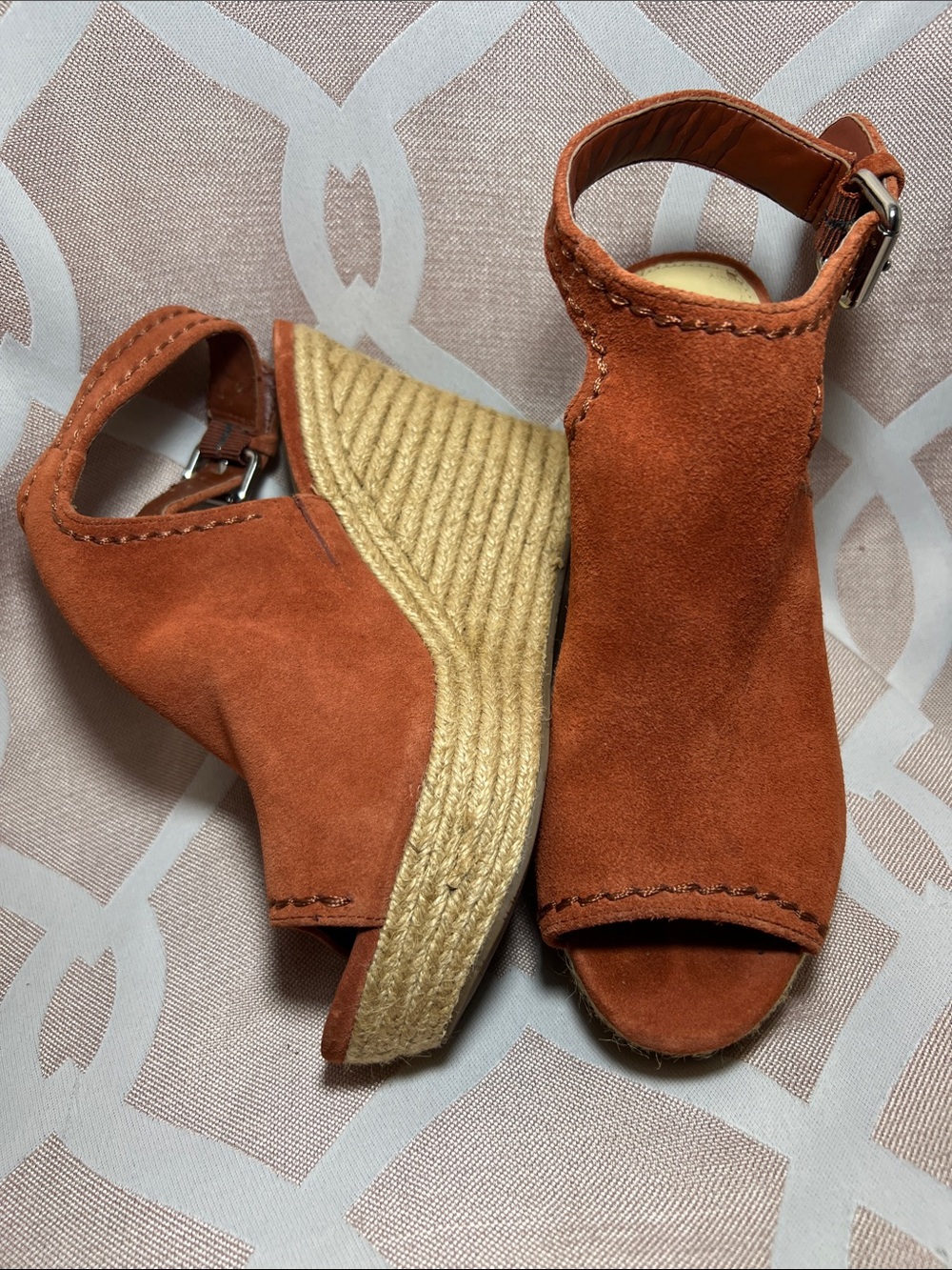 Marc Fisher Suede Espadrille Wedge Sandals in Rust